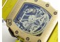 RM011 RG Chronograph RG Case KVF 1:1 Best Edition Crystal Skeleton Dial on Yellow Rubber Strap A7750