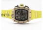 RM011 RG Chronograph RG Case KVF 1:1 Best Edition Crystal Skeleton Dial on Yellow Rubber Strap A7750