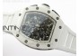 RM011 Carbon Case Chronograph KVF 1:1 Best Edition White Ceramic Bezel Skeleton Dial on White Rubber Strap A7750