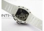 RM011 Carbon Case Chronograph KVF 1:1 Best Edition White Ceramic Bezel Skeleton Dial on White Rubber Strap A7750