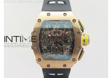 RM011 RG Chronograph RG Case KVF 1:1 Best Edition Crystal Skeleton Dial on Black Rubber Strap A7750