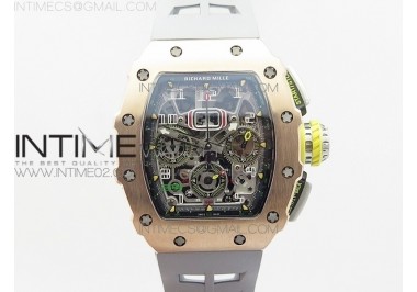 RM011 RG Chronograph SS Case KVF 1:1 Best Edition Crystal Skeleton Dial on Gray Rubber Strap A7750