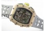 RM011 RG Chronograph SS Case KVF 1:1 Best Edition Crystal Skeleton Dial on Gray Rubber Strap A7750