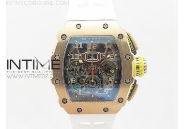 RM011 RG Chronograph RG Case KVF 1:1 Best Edition Crystal Skeleton Dial on White Rubber Strap A7750