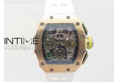 RM011 RG Chronograph SS Case KVF 1:1 Best Edition Crystal Skeleton Dial on White Rubber Strap A7750