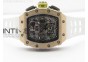 RM011 RG Chronograph SS Case KVF 1:1 Best Edition Crystal Skeleton Dial on White Rubber Strap A7750