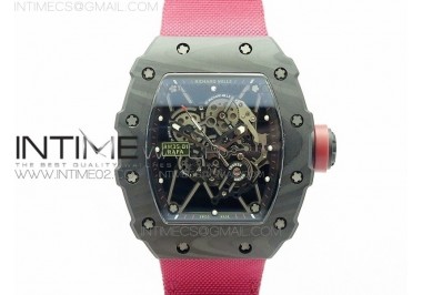 RM035-01 Forged Carbon Case V2 KVF Best Edition Skeleton Dial Red Crown on Red Nylon Strap MIYOTA8215