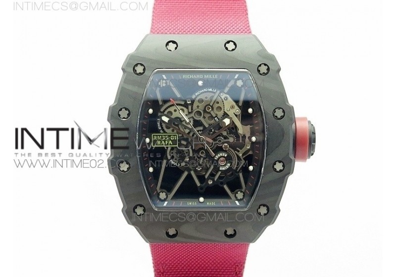 RM035 01 Forged Carbon Case V2 KVF Best Edition Skeleton Dial Red