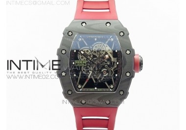 RM035-01 Forged Carbon Case V2 KVF Best Edition Skeleton Dial Red Crown on Red Rubber Strap MIYOTA8215