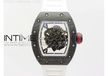 RM055 Forged Carbon Case KVF Best Edition Skeleton Dial White Inner Bezel Red Crown on White Rubber Strap MIYOTA8215