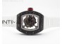 RM055 Forged Carbon Case KVF Best Edition Skeleton Dial White Inner Bezel Red Crown on White Rubber Strap MIYOTA8215