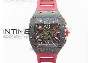 RM011 RG Case Chronograph KVF 1:1 Best Edition Carbon Bezel Skeleton Dial on Red Rubber Strap A7750