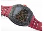 RM011 Carbon Case Chronograph KVF 1:1 Best Edition Carbon Bezel Skeleton Dial on Red Rubber Strap A7750