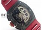 RM011 Carbon Case Chronograph KVF 1:1 Best Edition Carbon Bezel Skeleton Dial on Red Rubber Strap A7750