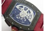 RM011 Carbon Case Chronograph KVF 1:1 Best Edition Carbon Bezel Skeleton Dial on Red Rubber Strap A7750