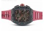 RM011 Carbon Case Chronograph KVF 1:1 Best Edition Carbon Bezel Skeleton Dial on Red Rubber Strap A7750