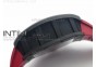 RM011 Carbon Case Chronograph KVF 1:1 Best Edition Carbon Bezel Skeleton Dial on Red Rubber Strap A7750