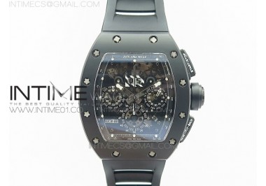 RM011 Ceramic Chronograph KVF 1:1 Best Edition Crystal Skeleton Dial Black on Black Rubber Strap A7750