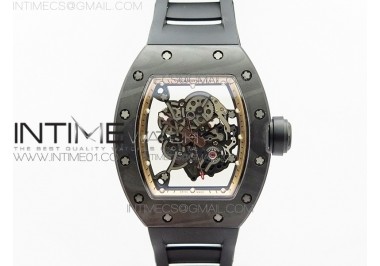 RM055 Forged Carbon Case KVF Best Edition Skeleton Dial Black Crown on Black Rubber Strap MIYOTA8215