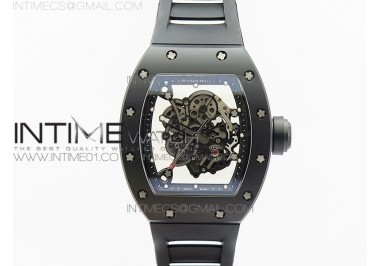 RM055 Real Ceramic Case KVF Best Edition Skeleton Dial Black Crown on Black Rubber Strap MIYOTA8215