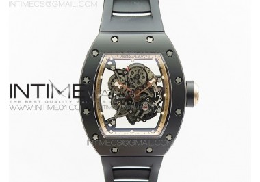 RM055 Real Ceramic Case KVF Best Edition Skeleton Dial RG Crown on Black Rubber Strap MIYOTA8215