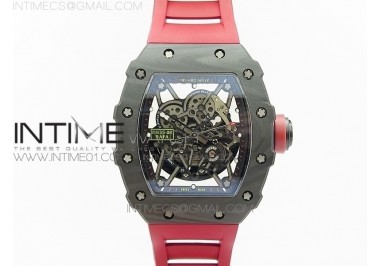 RM035-02 Forged Carbon Case V2 KVF Best Edition Skeleton Dial Red Crown on Red Rubber Strap MIYOTA8215