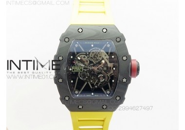 RM 035-01 RAFA Forged Carbon KVF Best Edition Black Inner Bezel Skeleton Dial Red Crown on Soft Yellow Rubber Strap