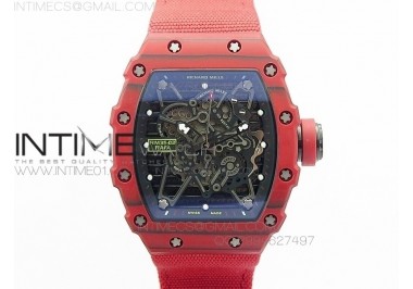 RM 035-2 Red Forged Carbon Black Inner Bezel Skeleton Dial on Red Nylon Strap MIYOTA9015