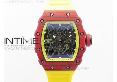 RM 035-2 Red Forged Carbon Yellow Inner Bezel Skeleton Dial on Yellow Rubber Strap MIYOTA9015