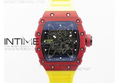 RM 035-2 Red Forged Carbon Black Inner Bezel Skeleton Dial on Yellow Rubber Strap MIYOTA9015