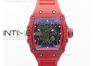 RM 035-2 Red Forged Carbon Red Inner Bezel Skeleton Dial on Red Rubber Strap MIYOTA9015