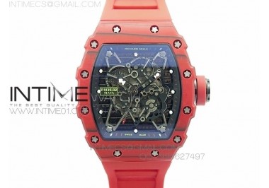 RM 035-2 Red Forge Carbon Black Inner Bezel Skeleton Dial on Red Rubber Strap MIYOTA9015