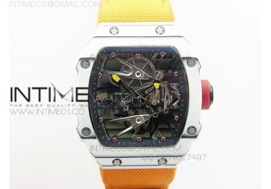 RM027-2 White Carbon Fiber Case Skeleton Dial on Orange Nylon Strap 6T51