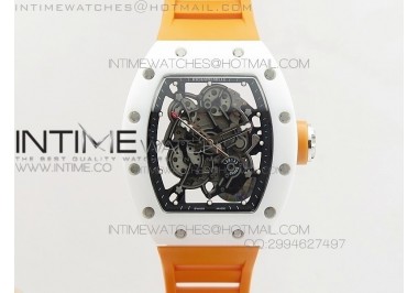 RM055 White Ceramic KVF Black Inner Bezel Skeleton Dial on Orange Rubber Strap MIYOTA8215