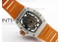 RM055 White Ceramic KVF Black Inner Bezel Skeleton Dial on Orange Rubber Strap MIYOTA8215