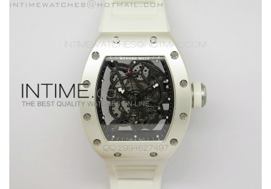 RM055 PVD RMF Black Inner Bezel Skeleton Dial on White Rubber Strap MIYOTA9015