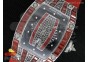 RM 007 Lady SS Full Paved Red Crystal Case Diamonds Dial on Red Rubber Strap 6T51