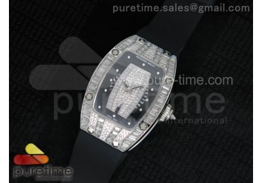 RM 007 Lady SS Full Paved Crystal Case Diamonds Dial on Black Rubber Strap 6T51