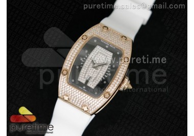 RM 007 Lady RG Diamonds Dial on White Rubber Strap 6T51