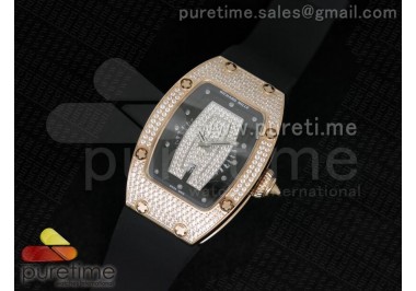 RM 007 Lady RG Diamonds Dial on Black Rubber Strap 6T51