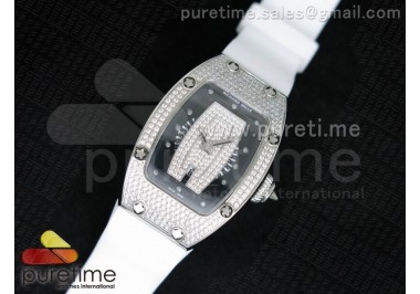 RM 007 Lady SS Diamonds Dial on White Rubber Strap 6T51