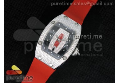 RM 007 Lady SS Diamonds Dial on Red Rubber Strap 6T51