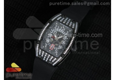 RM 007 Lady PVD Diamonds White Inner Bezel Black Dial on Black Rubber Strap 6T51