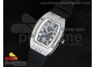 RM 007 Lady SS Diamonds White Inner Bezel Black Dial on Black Rubber Strap 6T51