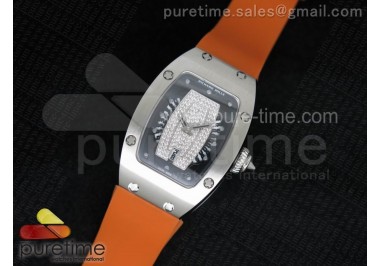 RM 007 Lady SS Diamonds Dial SS Case on Orange Rubber Strap 6T51