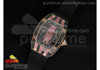 RM 007 Lady RG Full Paved Black Crystal Case Diamonds Dial on Black Rubber Strap 6T51