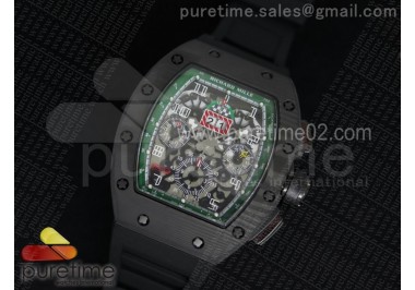 RM 011 PVD Forge Carbon Lemans Green Inner Bezel Skeleton Dial on Black Rubber Strap A7750