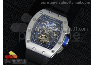 RM011 SS Fake Chronos Fake Tourbillon Black Inner Bezel Skeleton Dial on Black Rubber Strap A23J