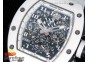 RM011 Real White Ceramic Case Chronograph KVF 1:1 Best Edition Crystal Skeleton Dial on White Rubber Strap A7750