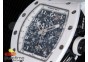 RM011 Real White Ceramic Case Chronograph KVF 1:1 Best Edition Crystal Skeleton Dial on White Rubber Strap A7750